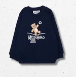 Felpa Moschino Kids per neonato in cotone felpato blu, stampa teddy bear, logo a contrasto 1