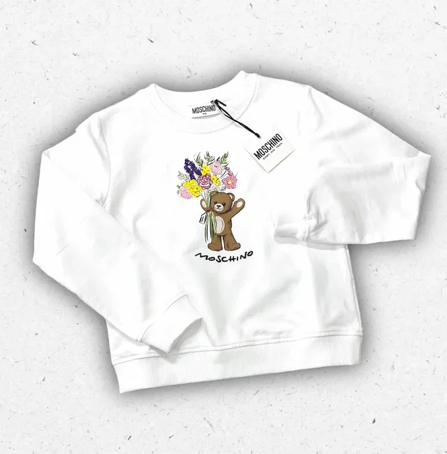 Felpa Moschino Ragazza Bianca con Logo e Teddy Bear Iconico