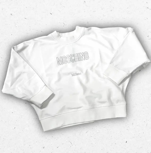 Felpa Moschino Ragazza Girocollo Bianca con Logo