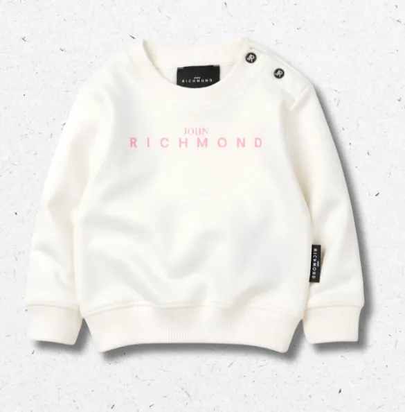 Felpa Neonata Bianca John Richmond Kids Logo Rosa