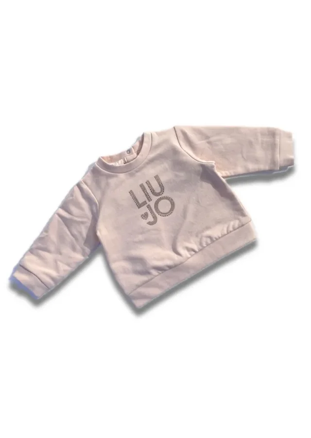 Felpa Neonato Liu Jo in Cotone Rosa con Logo Strass