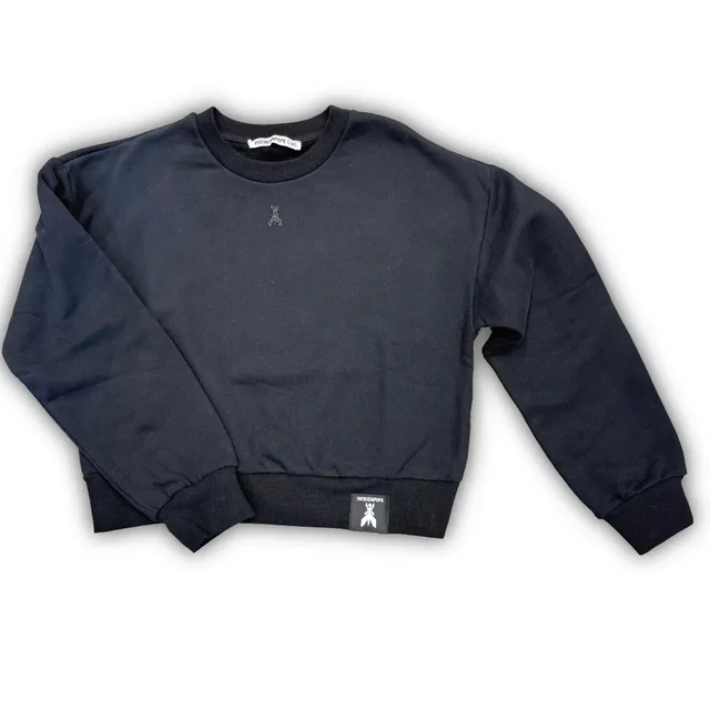 Felpa Patrizia Pepe Girl Girocollo Cropped Nera con Logo Fly