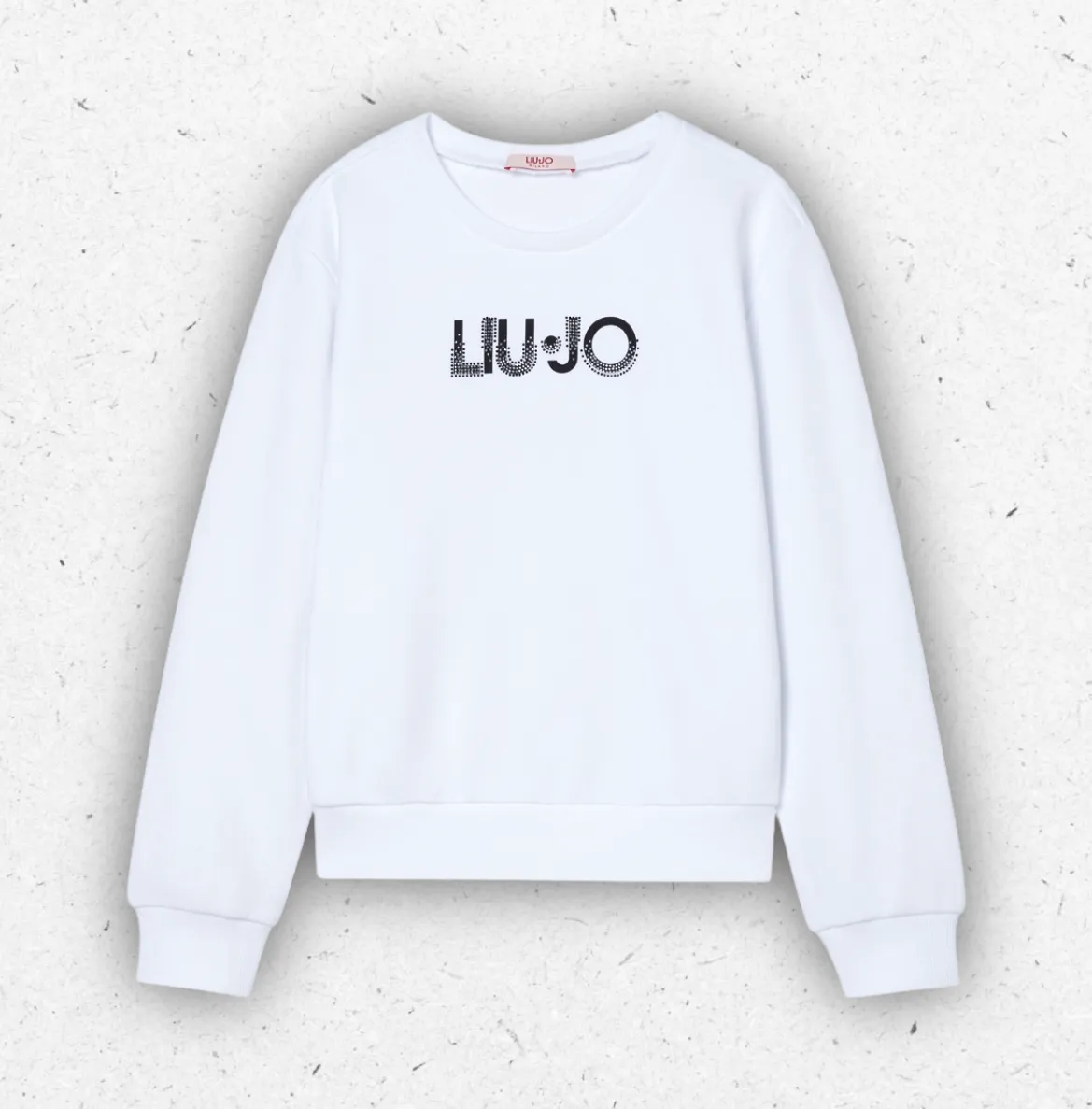 Felpa bianca da ragazza Liu Jo Better in misto cotone con logo stampato e strass luminosi applicati sul davanti.