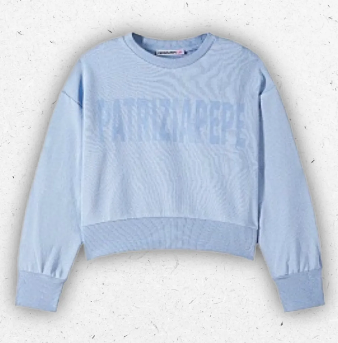 Felpa girocollo da ragazza Patrizia Pepe color cielo con logo frontale stampato in rilievo effetto silicone.