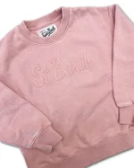 Felpa Saint Barth da bambina, colore Azzurro. Modello vintage girocollo con stampa patch sul davanti. 1