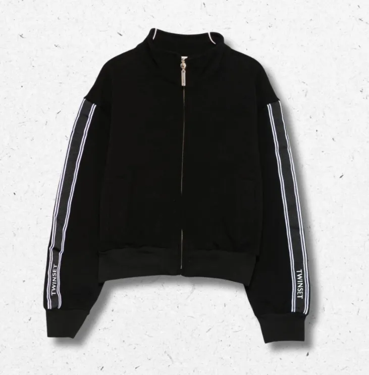 Felpa Twinset ragazza nera con zip e righe