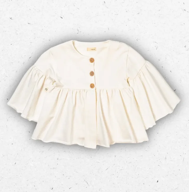 Giacca Bambina Maperò in Felpa Panna con Maniche a Volant 2-6 Anni