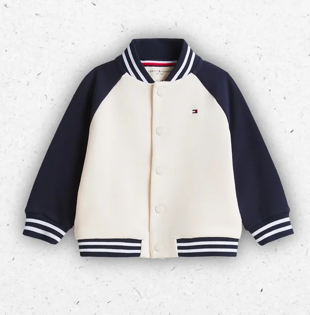 Giacca College Neonati Tommy Hilfiger Bianca e Blu Navy con Logo Smiley