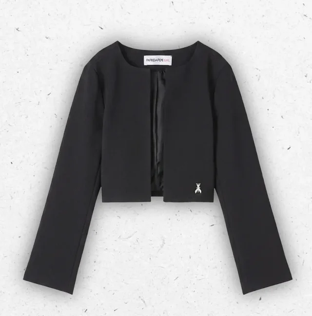 Giacca Corta Ragazza Patrizia Pepe Nera Foderata con Gancino e Dettaglio Fly 8-16 Anni