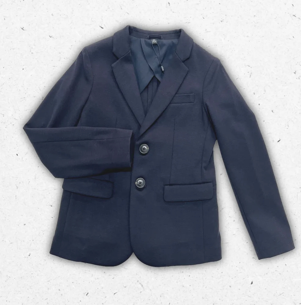 Giacca elegante monopetto Emporio Armani da bambino in jersey punto stoffa colore blu navy con revers.