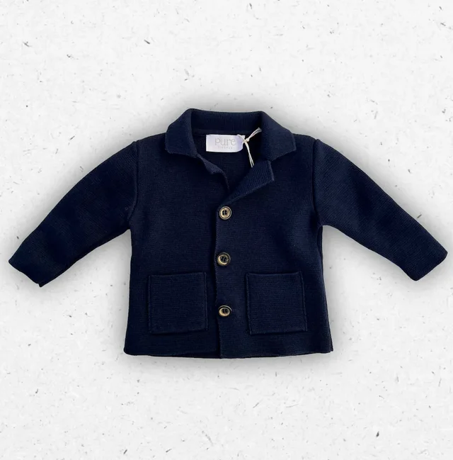 Giacca Neonato Pure Firenze in Tricot Blu Navy da Cerimonia 3-9 Mesi