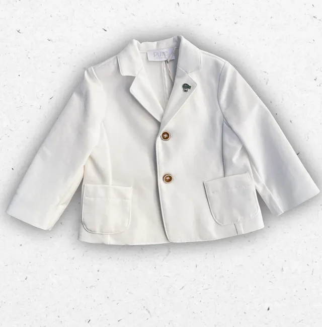 Giacca Neonato Pure Firenze Punto Milano Panna con Spilla Mongolfiera da Cerimonia