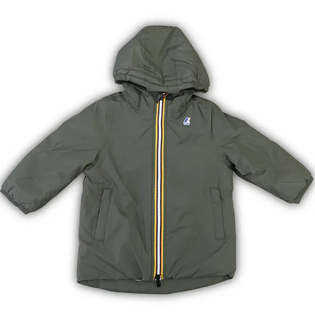 Giacca Parka K-Way "Orsetto" per Bambino/Neonato - Piumino 3/4 Imbottito Verde Militare