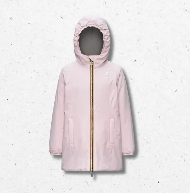 Giacca Reversibile K-Way Ragazza Impermeabile Rosa e Grigio – Denise St Warm Double