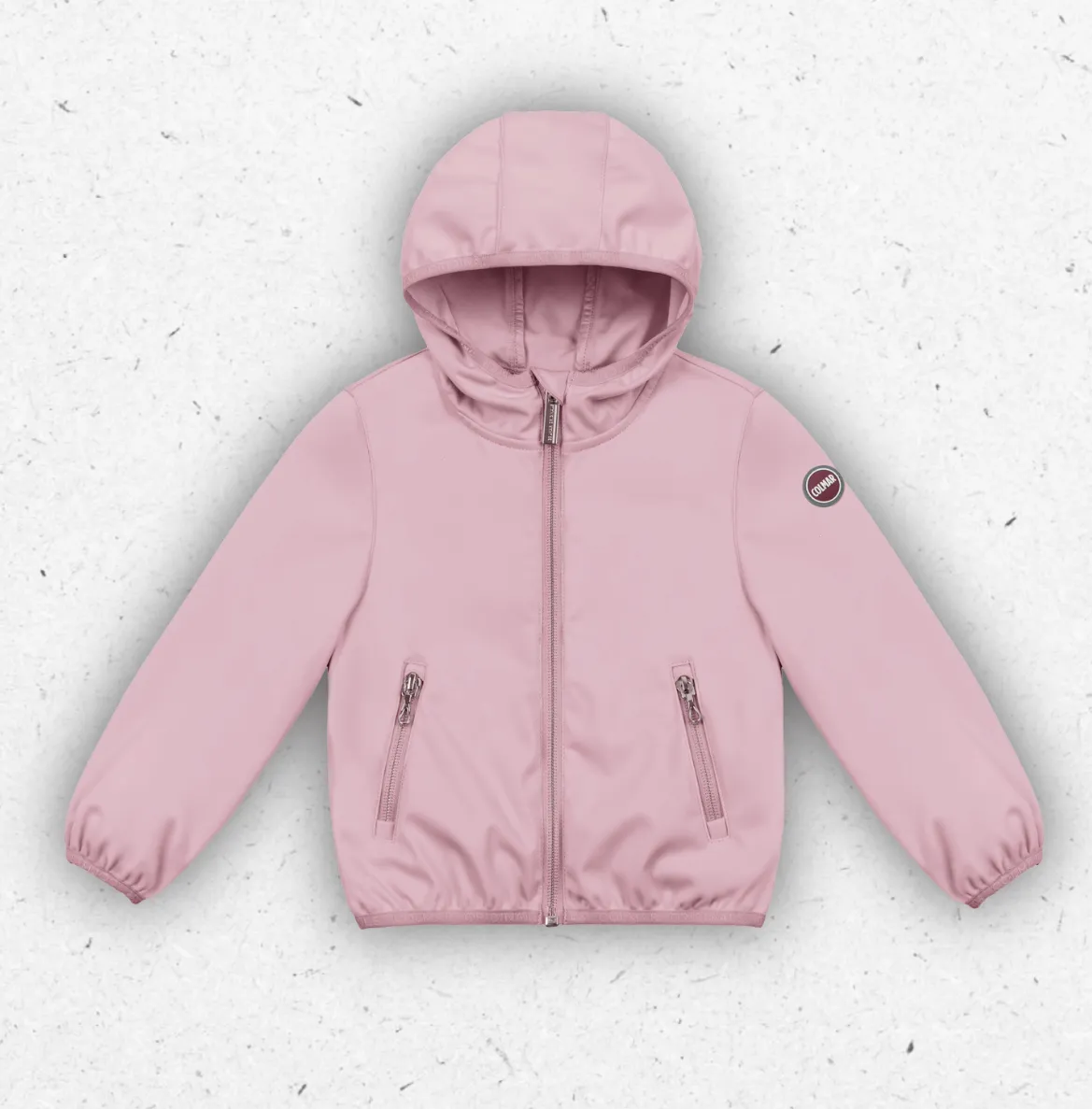 Giacca leggera Colmar Originals in softshell rosa pastello con bordi elastici logati e zip frontale.