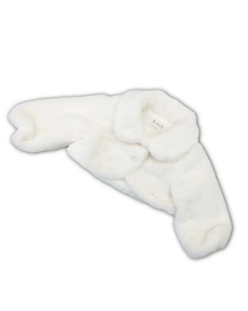 Giacca LALALU' per neonata in pelliccia sintetica, colore Bianco tinta unita. Capo morbido e caldo.