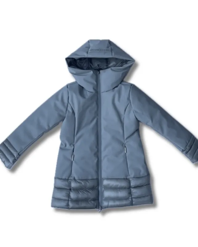 Giacca piumino Freedomday Verde Acqua per bambina e ragazza. Imbottitura in eco piuma e tessuto esterno in poliuretano. Taglie disponibili da 4 a 16 anni.