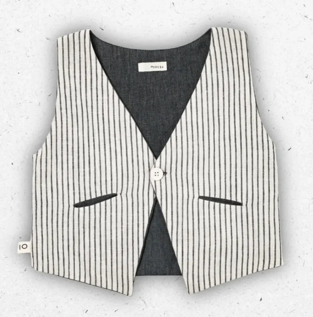 Gilet Bambino Maperò a Righe in Lino e Cotone con Bottone 2-6 Anni