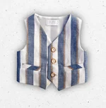 Gilet sartoriale per neonata Pure Firenze in misto lino a righe verticali bianche e azzurre, con bottoni effetto corno e scollo a V. 1