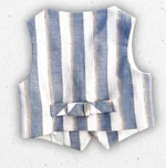 Gilet sartoriale per neonata Pure Firenze in misto lino a righe verticali bianche e azzurre, con bottoni effetto corno e scollo a V. 1