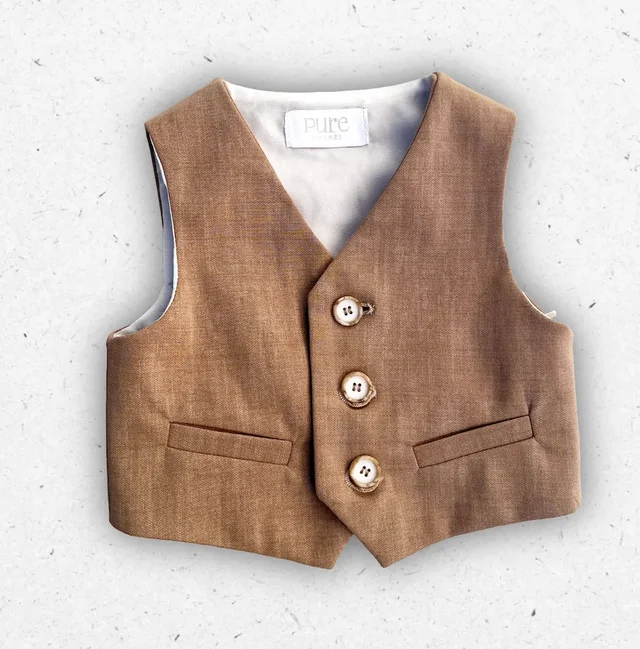 Gilet Neonato Pure Firenze Punto Milano Ecru da Cerimonia con Fibbia Regolabile