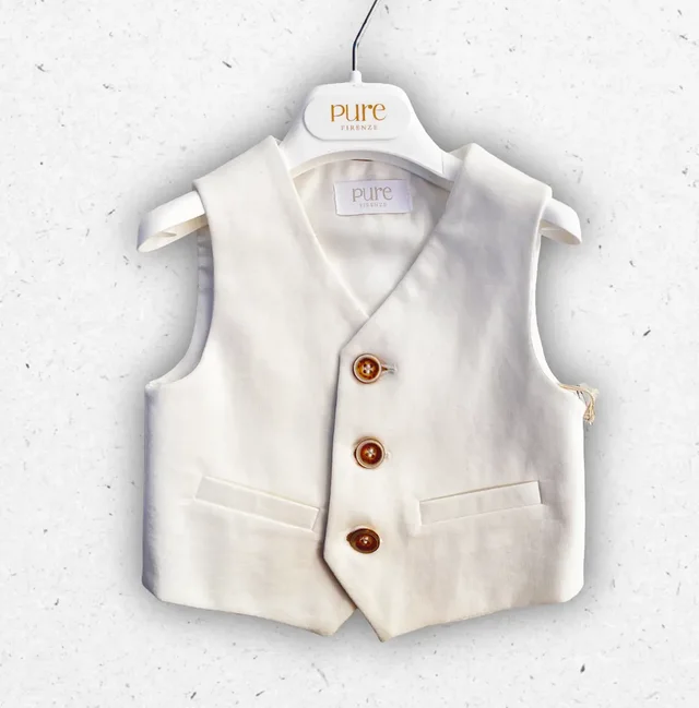 Gilet Neonato Pure Firenze Punto Milano Panna da Cerimonia 6-12 Mesi