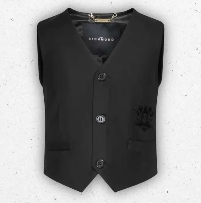 Gilet Ragazzo Richmond Nero Smanicato Imbottito con Logo a Contrasto 8-14 Anni