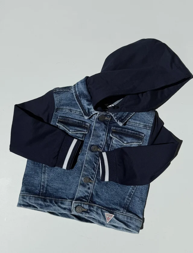 Giubbotto in cotone blu denim Guess per bambino