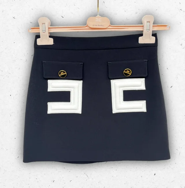 Gonna Elisabetta Franchi La Mia Bambina Nera con Maxi Tasche Avorio e Logo