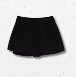Gonna pantalone Liu Jo per bambina nera in jersey pieghettato, placchetta logo dorata, 2-8 anni 1
