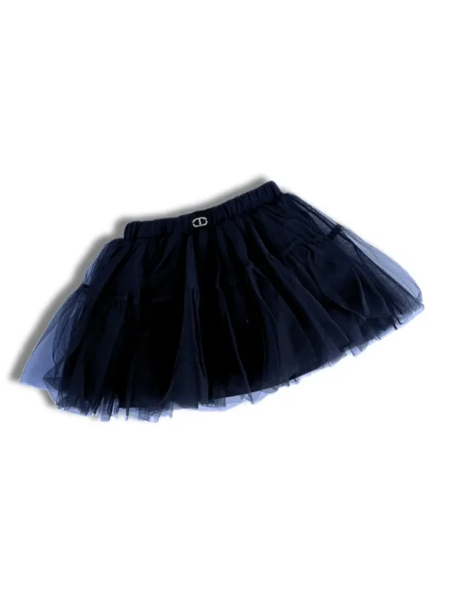 Gonna Twinset Bambina in Tulle Nero con Logo Oval T