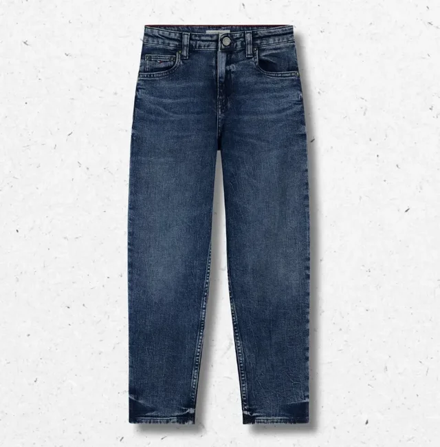 Jeans Gamba Larga Tommy Hilfiger Ragazza in Denim Elasticizzato Effetto Slavato