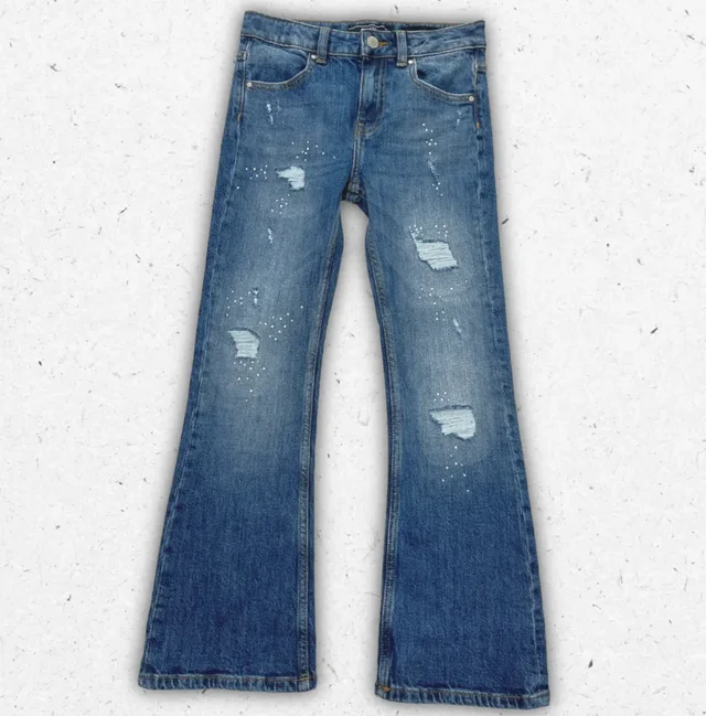 Jeans Guess Ragazza Denim Stretch con Strappi e Logo Triangle