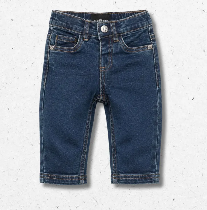 Jeans da neonato John Richmond Kids lavaggio blu medium con applicazione salpa logo sul retro