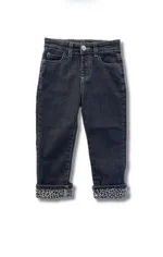 Jeans Please da bambina in colore Nero Denim scuro. Il modello presenta un risvolto con stampa animalier leopardata a contrasto. Disponibili dai 24 mesi ai 7 anni. 1