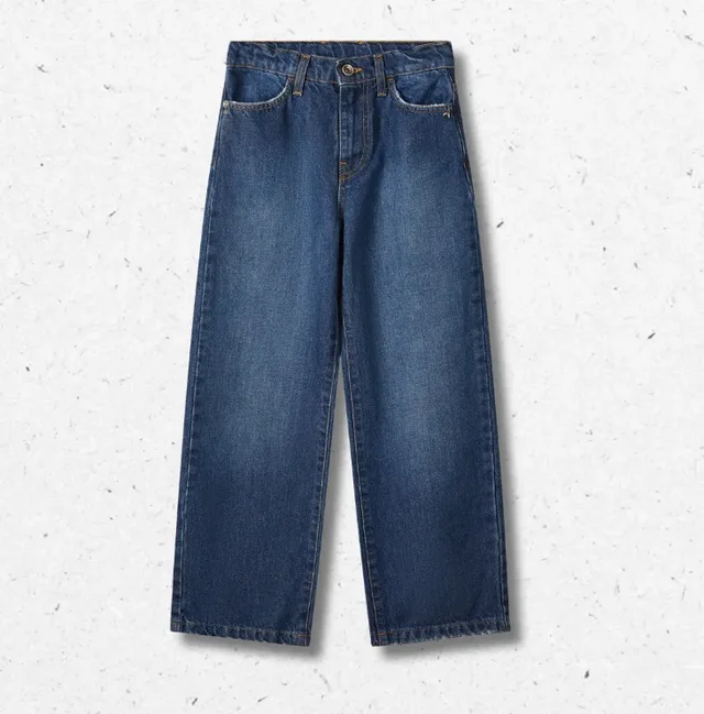 Jeans Ragazza Patrizia Pepe Wide Leg in Denim con Logo Mosca Ricamato