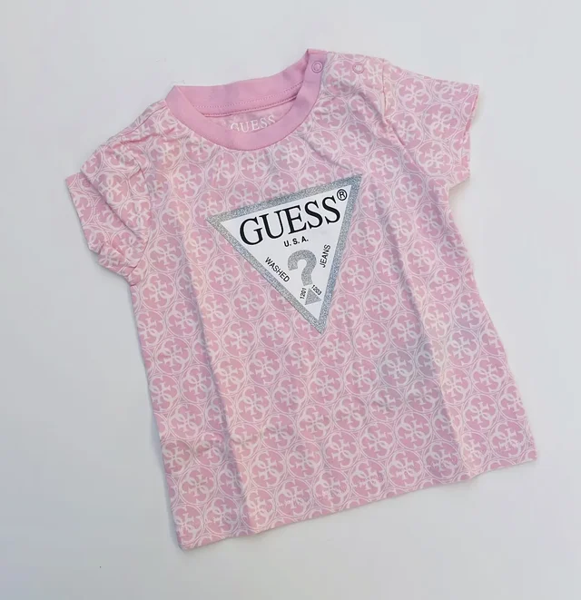 T-shirt maniche corte rosa Guess per neonata bambina