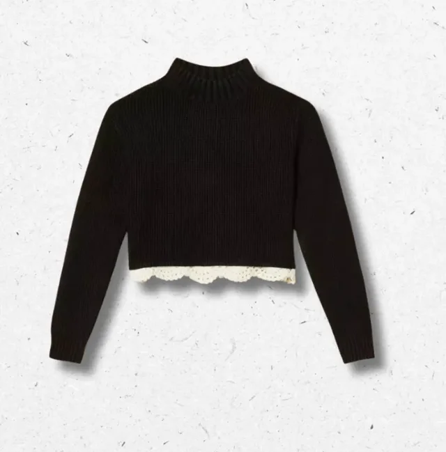 Maglia a Lupetto Twinset Ragazza Nera con Crochet