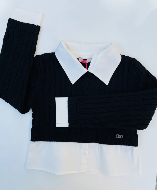 Maglia chiusa maniche lunghe camicia bianca maglia nera ragazza Liu Jo