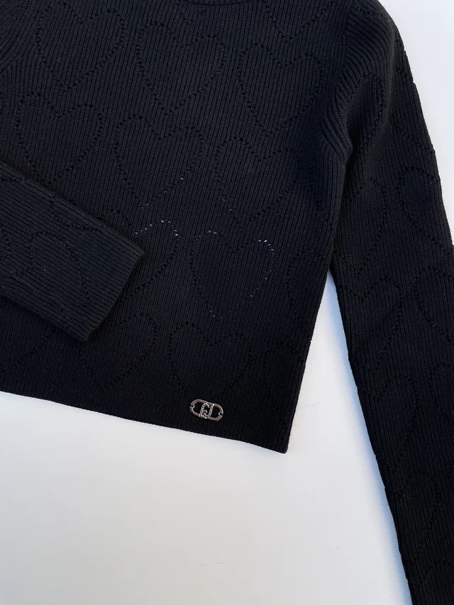 Maglia Liu Jo Nera a Maniche Lunghe con Cuori Ricamati Ragazza
