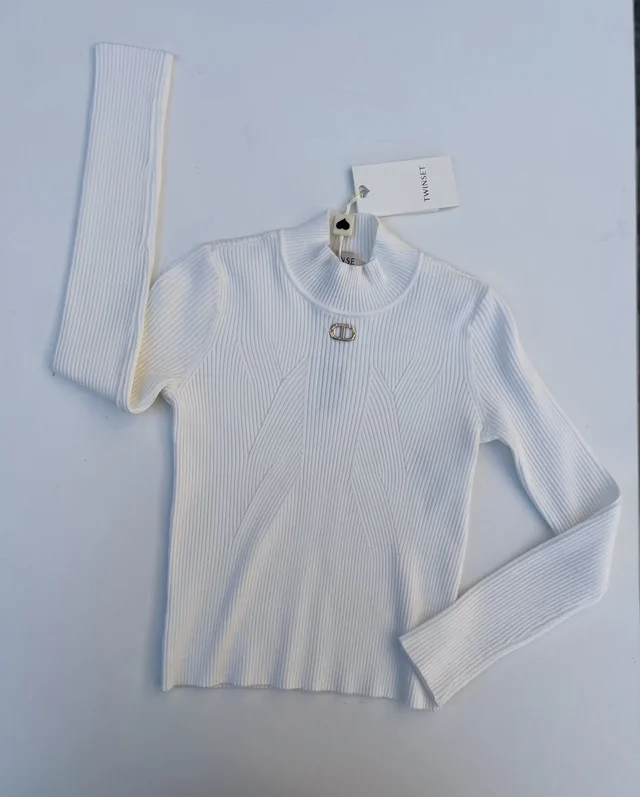 Maglia Lupetto a Coste Twinset ragazza con Logo Oval T
