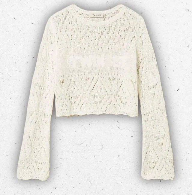 Maglia Ragazza Twinset Milk in Misto Cotone con Lavorazione a Rombi Punzonata