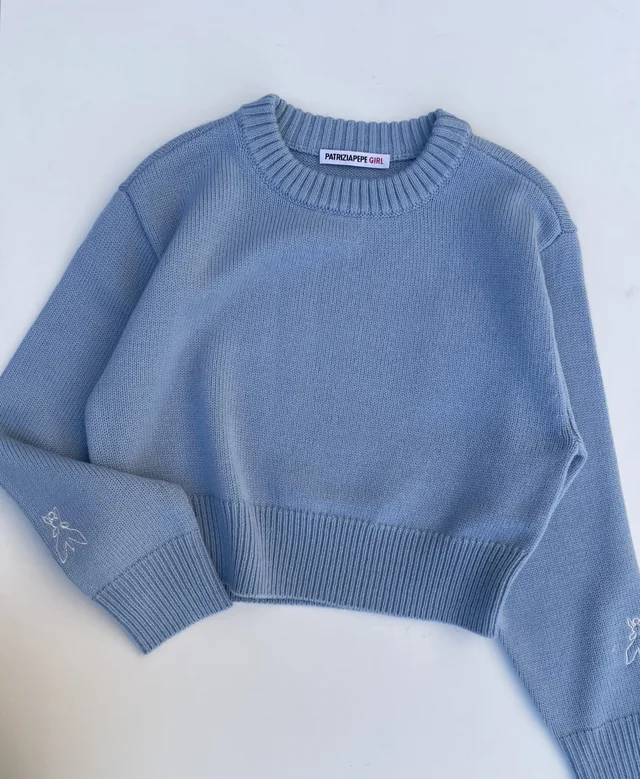 Maglioncino Patrizia Pepe Ragazza in Cashmere Celeste e Nero