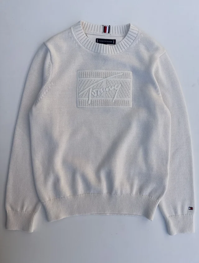 Maglioncino Tommy Hilfiger Ragazzo Girocollo Ivory Petal – Logo Ricamato