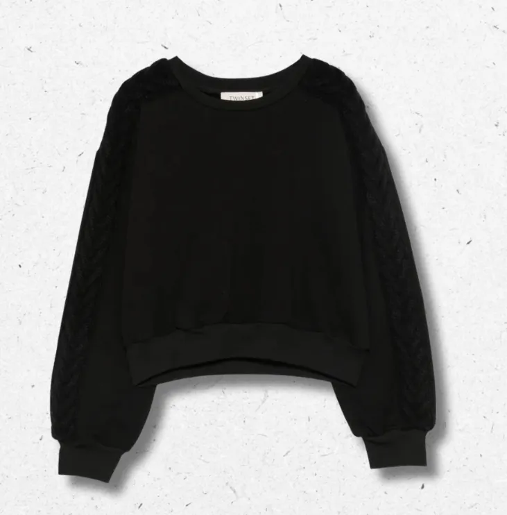 Maglione a trecce Twinset ragazza nero manica lunga