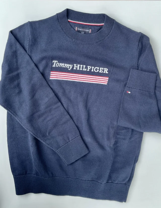Maglione in cotone blu navy Tommy Hilfiger per ragazzo con logo