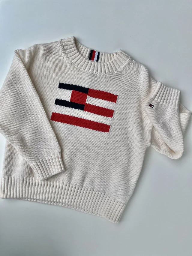 Maglione in cotone panna Tommy Hilfiger per bambino con logo ricamato
