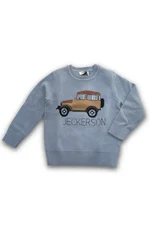 Maglione Jeckerson per bambino, colore blu chiaro (celeste), con intarsio in maglia di un'automobile d'epoca marrone. 1