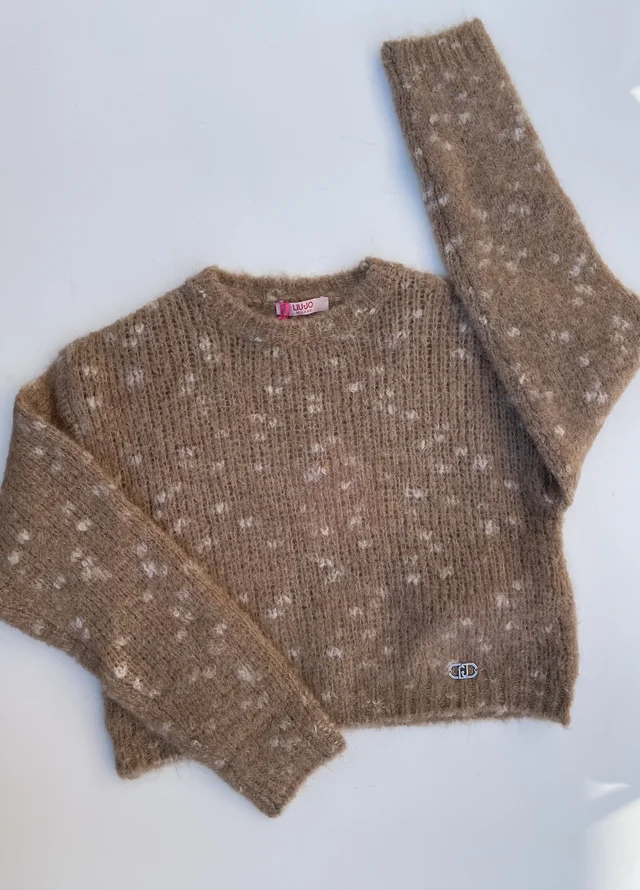 Maglione Liu Jo Ragazza Marrone Cammello con Dettagli Bianchi