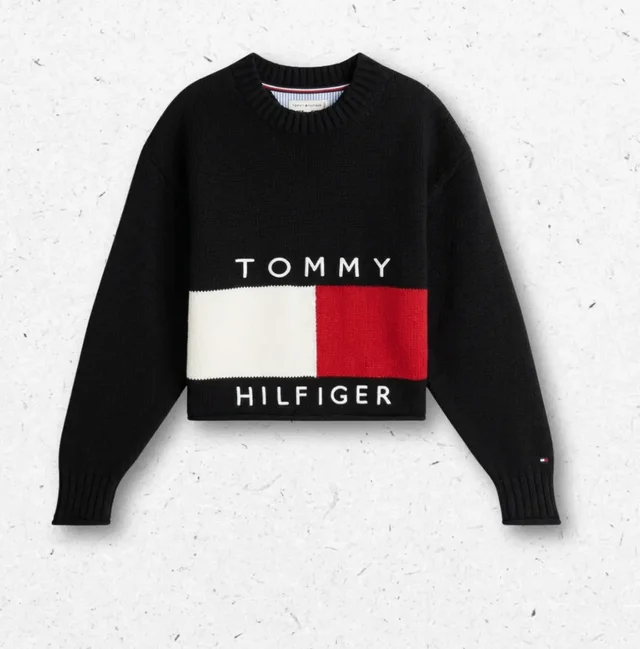Maglione Tommy Hilfiger Ragazza a Trecce con Logo Flag